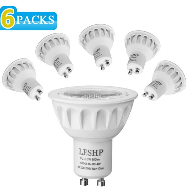 LESHP GU10 AC100-240V 5W LED Spotlight 4000K 500LM Non-Dimmable Ángulo de haz de 40°-Blanco 